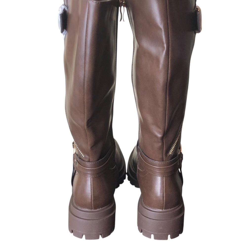 Womens Brown Vegan Leather Combat Boots Full Zip Platform Lug Soles Size 9.5 NEW - Picture 5 of 11